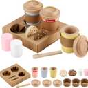 Fisher-Price Wood Pretend Play Toy Coffee to Go Caf Set, 15-Piece Wooden Playset with Cups & Food for Preschool Kids Ages 3+ Years