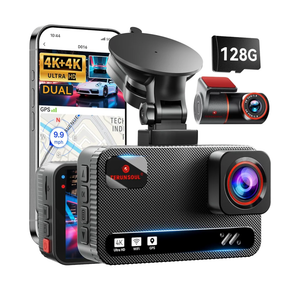 4K+4K Dash Cam Front and Rear, Free 128GB Card Included, 5.8GHz WiFi Dash Camera for Cars, Built-in GPS, G-Sensor, 170°Wide Angle, 3" IPS Screen, 24H Parking Mode, Support 512GB Max
