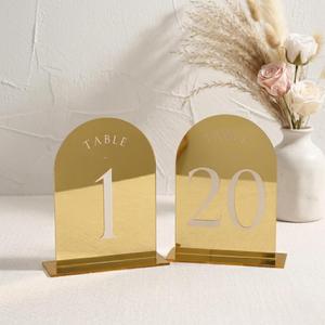 UNIQOOO Gold Mirror Arch Wedding Table Numbers with Stands 1-20, 5x7 Acrylic Display Signs and Holders, Pack of 20, Perfect for Centerpiece, Reception, Decoration, Party, Anniversary, Event, White Font 1-20