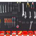 Ultrawall Pegboard Wall Organizer, Black Metal Pegboard Panels, Garage Storage System with Hooks and Storage Bins, 59pcs