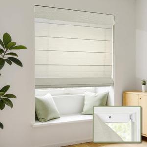 No Drill Cordless Roman Shades for Windows No Tools Roman Shades, Blinds for Indoor Windows, UV Protection (Light Filtering-Off White, 32" W x 48" H)