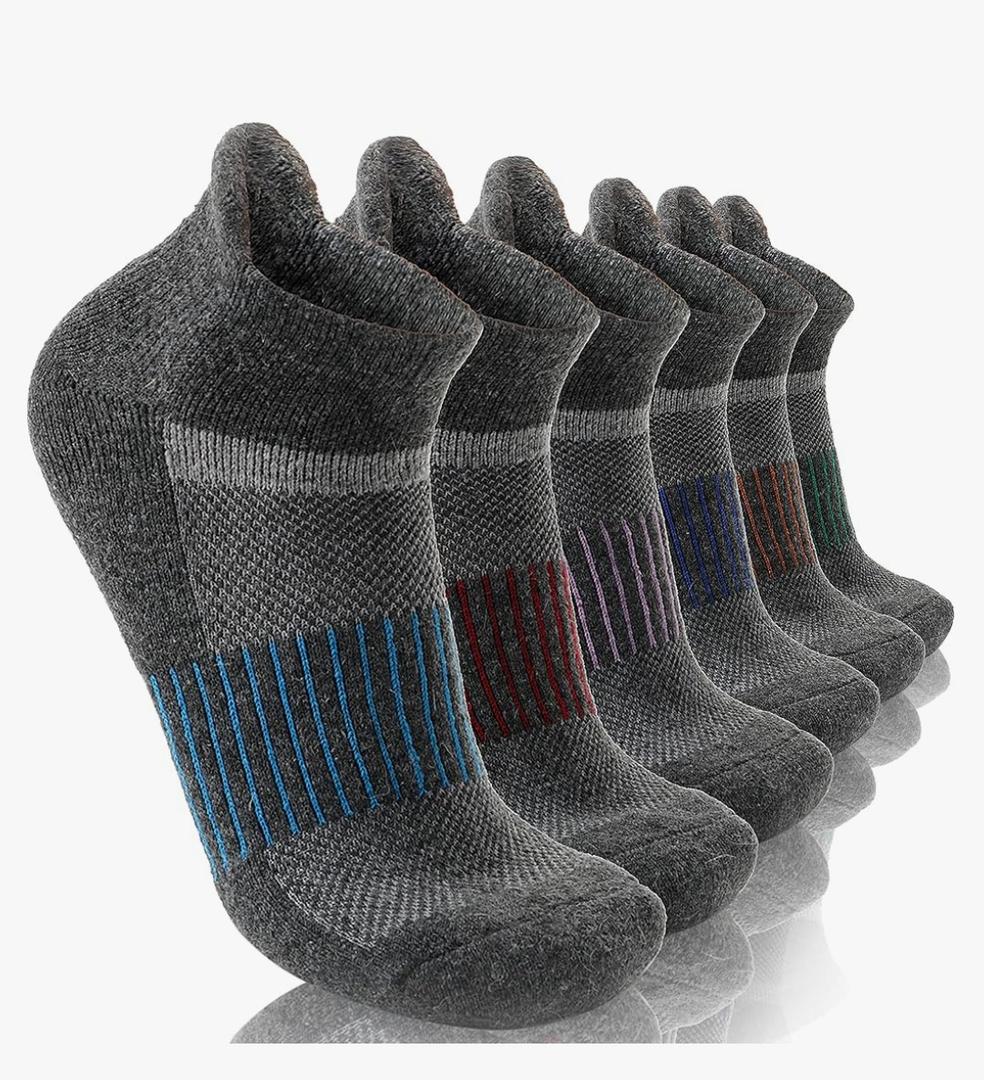 6 Pairs Merino Wool Ankle Running Hiking Socks Compression Support Breathable Thick Cushion No Show Socks for Women Men Grey
