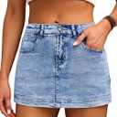 BISUAL Denim Skort for Women High Waist Mini Denim Skirt Casual Stretch Women Jean Skirt with Pockets (Small, Blue)