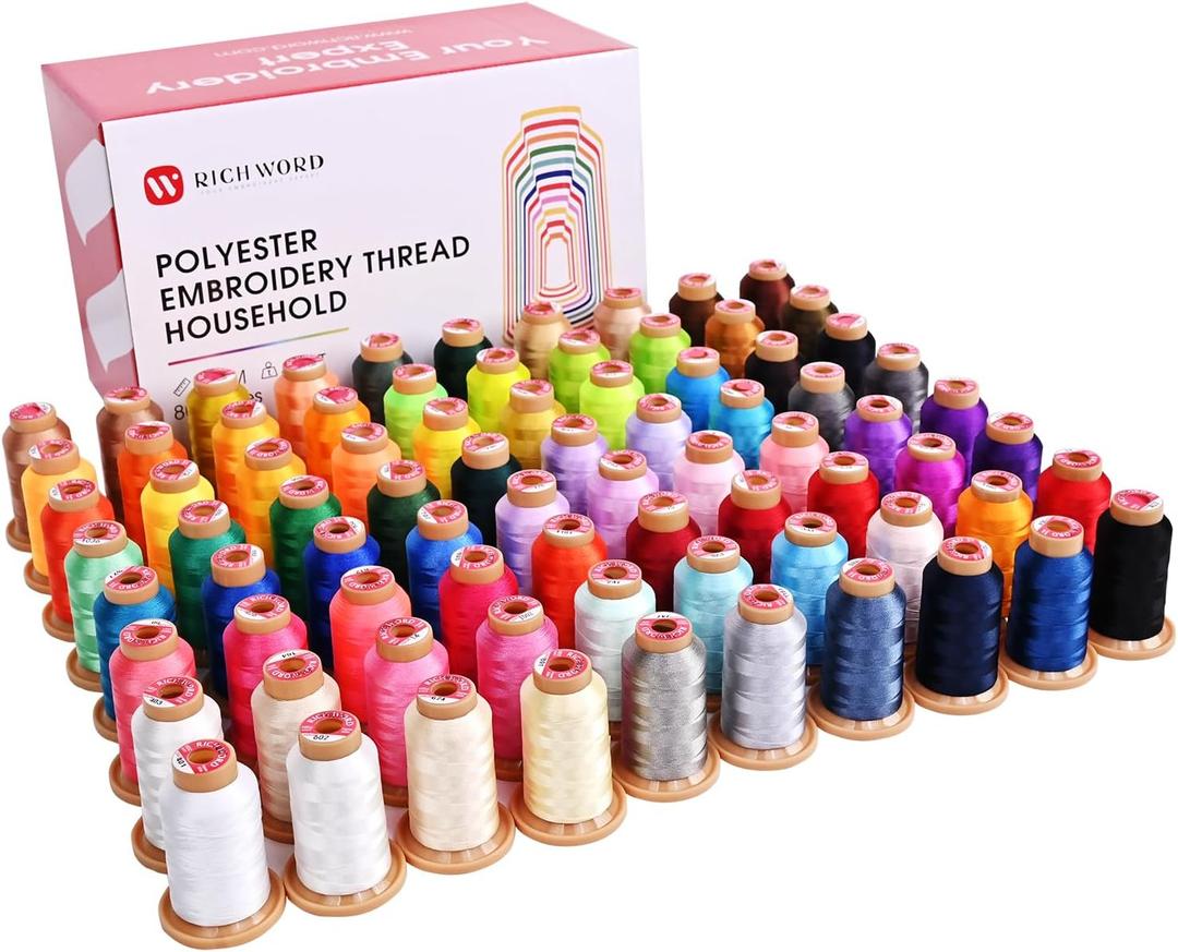 Poolin Richword 800M 80 Colors Embroidery Thread, 40WT(108D/2) Polyester Embroidery Machine Thread Set, for Embroidery Machines and Sewing Machines