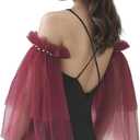 Black White Long Wedding Gloves Lace Sheer Puffy Sleeves Fingerless Ruffled Tulle Gloves Detachable Sleeves for Women (Red)