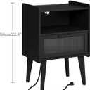 MMEOLUOOK Nightstand with Charging Station, Bedside Tables, End Table Side Table with 2 Tiers Storage Space, for Bedroom, Living Room, Black CAMLBZ07BE, 15 inches x 11.8 inches x 23.3 inches