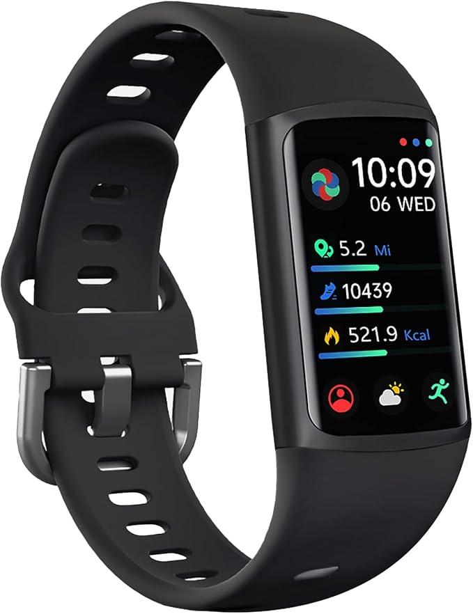 FITVII FINO 2 Slim Fitness Tracker, Smart Watch with Blood Oxygen, Sleep Monitor, 24/7 Heart Rate & Blood Pressure, IP68 Waterproof Health Activity Trackers with Calories Step Counter for Women Men (Black)