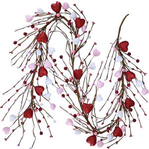 Winlyn 5.2 Ft Artificial Valentine's Day Garland Red Pink White Glitter Heart Garland with Berries for Valentine Party Holiday Wedding Festive Home Mantel Front Door Decor Dinner Table Centerpiece
