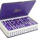 Vovotuzzi Dominos Set for Adults and Kids - Domino Set for Classic Board Games - Thick Jumbo Dominoes Double 6 for Travel Games - Purple Domino's 28 Tiles with Case