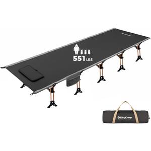 KingCamp Oversized XXL Camping Cot, Folding Portable Lightweight Ultralight Large Wide Heavy Duty 551lbs Sleeping Bed for Adult Backpacking Outdoor Travel Hiking Tent, Black