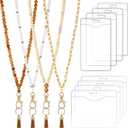 12 Pieces Wood Beaded Lanyards and Card Holder Set, Including 4 Wooden Bead Neck Strap Bohemian Bead Lanyards with Tassel and 8 Clear Card Holders in 2 Style for Keys, Phone Bags (Retro Style)