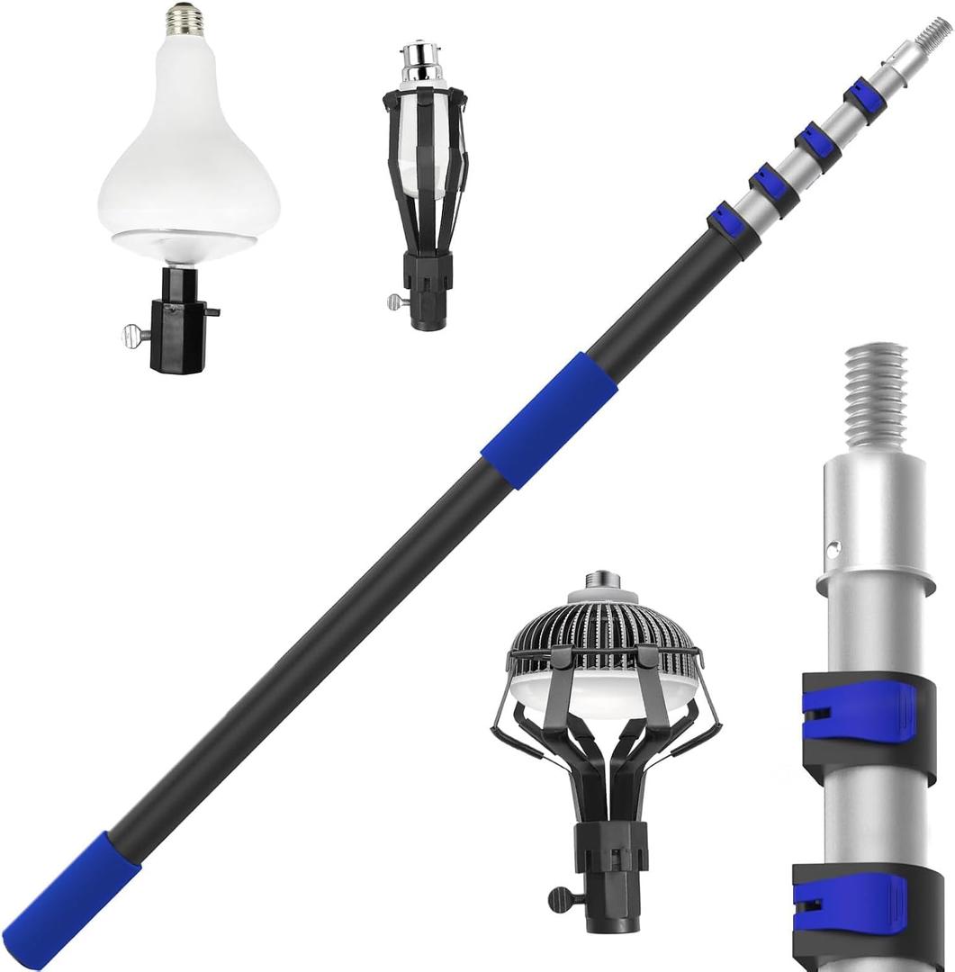 28FT Reach Light Bulb Changer for High Ceilings with Pole, 5-20FT Light Bulb Extension Pole Changer with Baskets and Suction Cup for High Ceilings and Recessed Lights, Blue