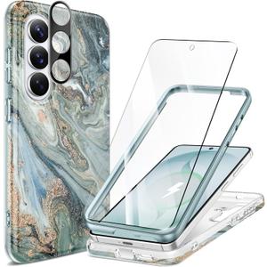 GVIEWIN for Samsung Galaxy S26 Case, [Compatible with MagSafe] [Screen & Camera Lens Cover], Marble Slim Shockproof Military-Grade Protection Women Phone Case for S26 6.3" (Ocean Tide/Green)