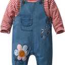 Cute Baby Girls Clothes Toddler Girls Long-Sleeve T-shirt+Denim Overalls Pants Outfits Infant Girl 0-2 Years Clothes (Pink, 6-12 Months)