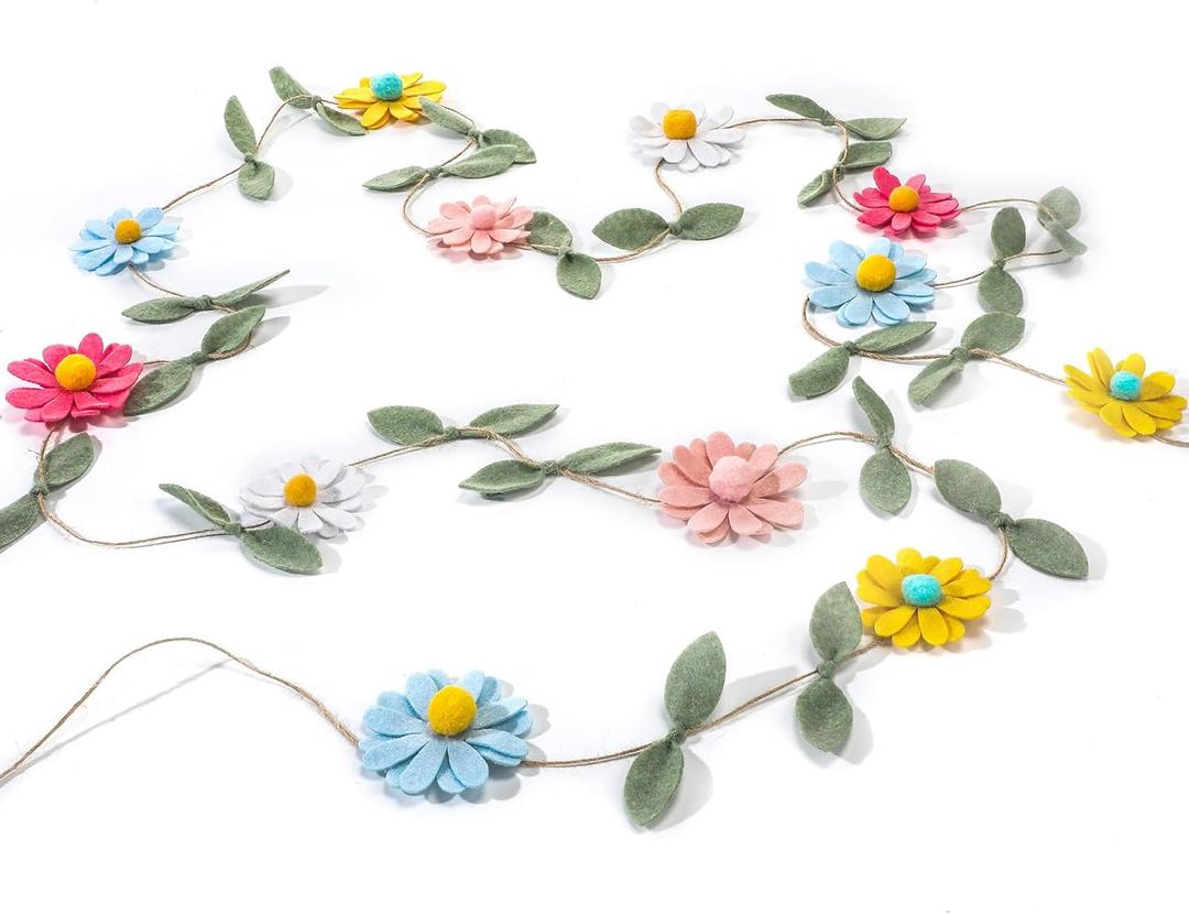 Janinka 1 Pcs Wool Felt Daisy Banner Garland Daisy Decorations Wildflower Garland Birthday Decorations for Wedding Birthday Supplies Wall Decor(Groovy Color)