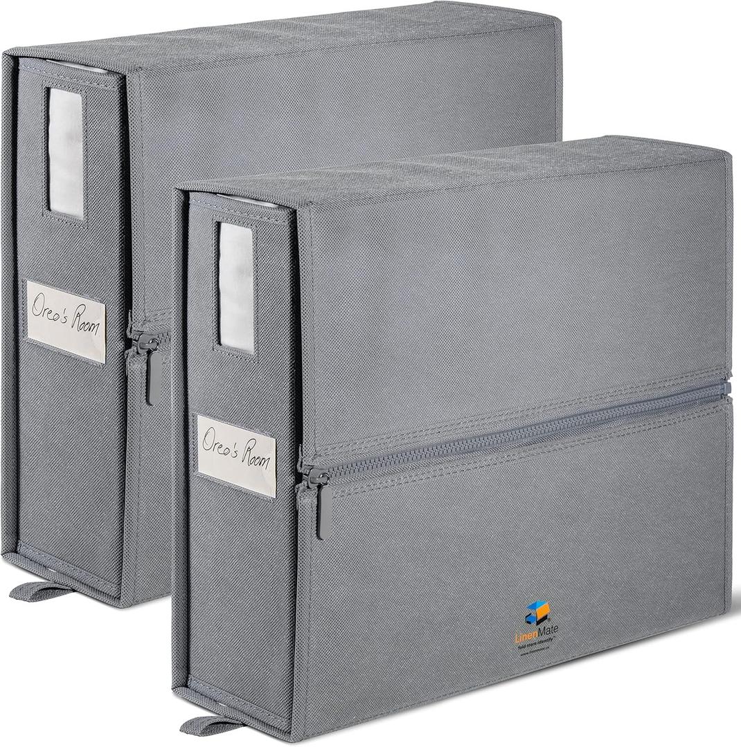 LINENMATE The Original Linen Storage Container, 2-Pack (Queen/King Size, Grey)