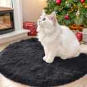 OLANLY Black Round Rugs for Bedroom - Machine Washable, 2x2 Feet Circle Area Rugs for Living Room, Soft and Fluffy Shaggy Carpet for Teen Girls and Boys, Nursery Rooms, Dorms, Home Decor Aesthetic