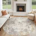 6ft Round Area Rug Living Room Rugs - 6x6 Washable Neutral Modern Abstract Soft Thin Rug Indoor Floor No Slip Rug Carpet for Bedroom Under Dining Table Home Office Decor - Golden Grey,6' (Round)