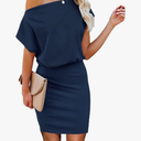 Ezbelle Women's Off The Shoulder Short Sleeve Ribbed Casual Summer Hips-Wrapped Bodycon Party Mini Batwing Dress Large