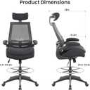 BOLISS Big and Tall Drafting Chair 400lbs - High Back Ergonomic Office Chair for Standing Desk with Double Thick Seat Cushion, Adjustable Foot Ring, Lumbar Support & Flip Up Armrests (Black)