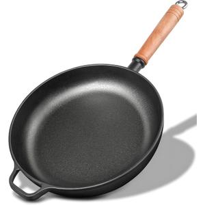 12" Cast Iron Skillets with Removable Wooden Handle, Pre-Seasoned Frying Pan for Stove, Oven, Grill & Campfire Cooking (1, 12")