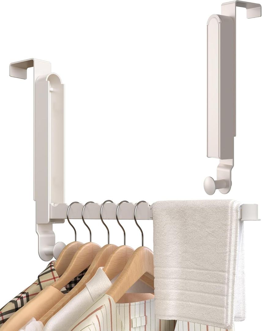 KitchLife Over Door Drying Rack, Foldable Hook Portable Space Saving Hanger for 1 3/8" Doors for Laundry Bathroom Bedroom Clothes Coat Towel Rack, Travel & Home Use, Ivory