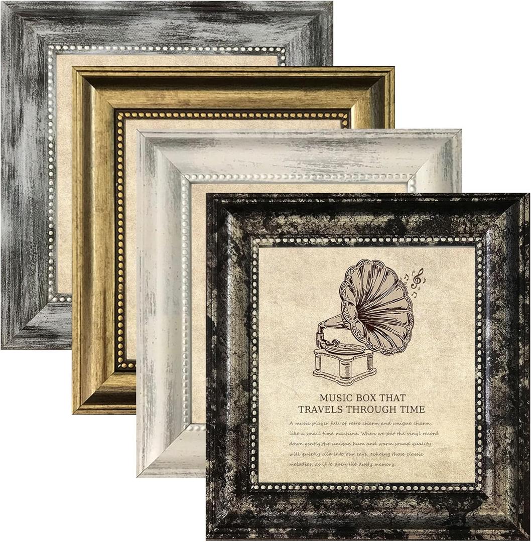 5x5 Picture Frames Set of 4- Rustic Retro Photo Frame with Real Glass Wall Mount and Tabletop Display Family Friends Wedding Gift (ps-Mix Color-4pcs)