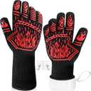 BBQ Gloves, 1472F Heat-Resistant and Anti Slip Long Grilling Gloves, One Size Fits All, Gift Two Hooks, Excellent Hand and Wrist Protection in The Kitchen/Fireplace/Griddle/Smoker/Fire Pit (Red)