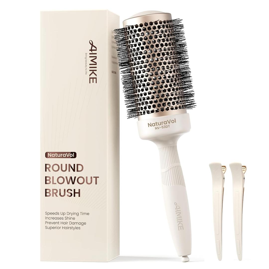 AIMIKE NaturaVol Round Brush for Blow Out, Large Round Hair Brush for Fine Hair with Nano Thermal Ceramic Tech, for Blow Drying & Styling, Adds Volume & Smoothness (2.1 Inch Barrel, 3 Inch Bristle)
