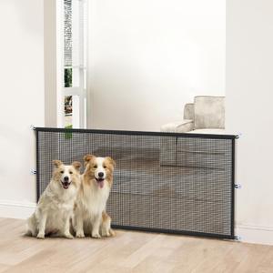 Dog Gate Indoor Pet Gates for Stairs: Dogs Screen Mesh Gate for The House Magic Gate for Kitchen Doorways Hallway Stairways Porch Yard 30 inch Tall, 55 inch Wide Fits 48''52'' Openings