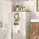 VASAGLE LIRY Collection - Farmhouse Storage Cabinet, Bathroom Floor Cabinet with Barn Doors, Freestanding Kitchen Pantry, Adjustable Shelves, for Dining Room, Living Room, Rustic White, UBBK773W01, 11.8"D x 23.6"W x 43.3"H