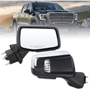 Right Passenger Side Mirror Compatible With 2019-2026 GMC Sierra 1500 With Power Folding Heated Turn Signal Puddle Light Memory Temperature Sensor Chrome Replace#84898873 84732186(15Pins)