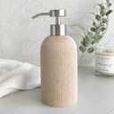 Lunestella Elegant Boho Beige Hand Soap Dispenser with Stainless Steel Pump, for Bathroom and Kitchen, Rust Proof, 7oz (Matte Silver)