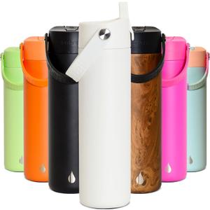 Elemental 24oz Insulated Water Bottle with Straw - 100% Leak-Proof Stainless Steel Core Water Bottles for Travel, Sports and Gym - Double Wall Insulation & BPA Free - White