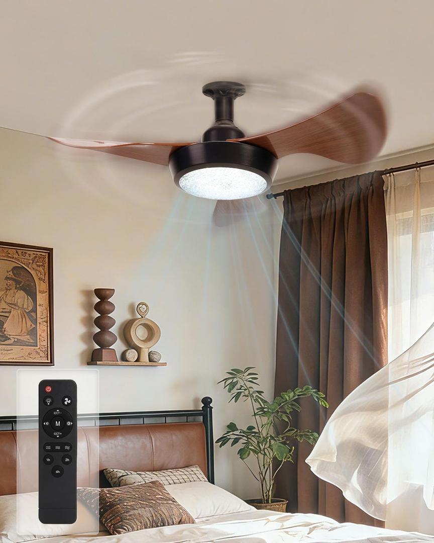 Ceiling Fans with Lights, 25" Socket Fan Light with Remote Control, 3CCT, Dimmable, 3 Speeds, Memory, LED Quiet Screw in Fan Light for Bedroom, Living Room, Kitchen