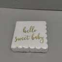 50 Pack White Scalloped Baby Shower Napkins for Girls and Boys, Gold Foil Hello Sweet Baby Decorations (5 x 5 In Scalloped Napkins)
