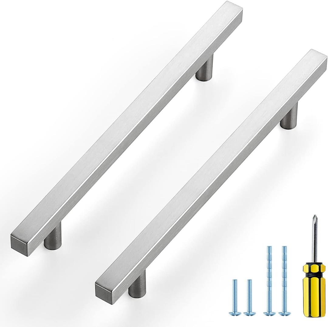 Ravinte Brushed Nickel Cabinet Handles 5 Pack 6-3/10 inch Satin Nickel Square Cabinet Pulls Silver Hardware for Kitchen Cabinets 8-4/5 inch Overall Length Stainless Steel Drawer Pulls