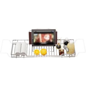 YQh Adjustable Tub Rack, 304 Stainless Steel Bathroom Tray, Multi-Function Tub Organizer with Adjustable Reading Rack, for Tablet or Cell Phone