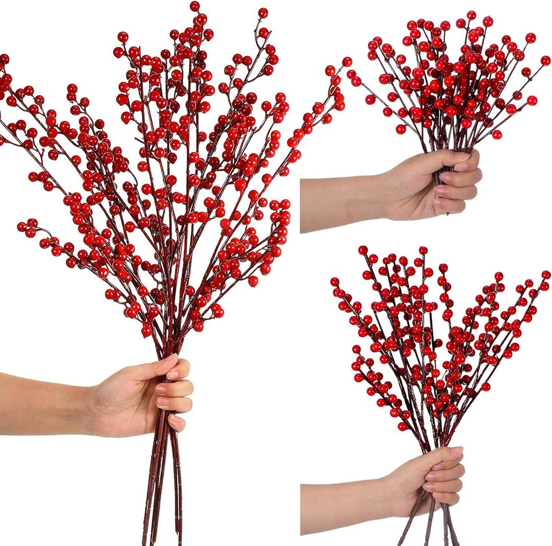 20 Pcs 3 Size Artificial Red Berry Stems Branches, 22'' 16'' 8'' Christmas Fake Burgundy Berry Picks Holly Berries for Christmas Tree Xmas Decorations Home Decor Crafts Holiday DIY