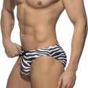 Men's Bikini Swimwear Sexy Low Rise Swimming Briefs with Adjustable Drawstring (Medium, Zebra)