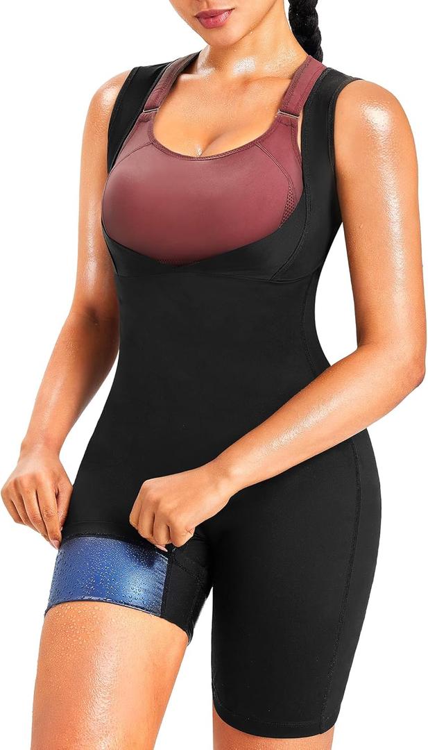 Junlan Sauna Suit for Women Full Body Sweat Jumpsuit for Working Out (X-Large, Black)