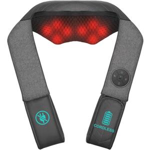 Nekteck Cordless Neck and Back Massager for Pain Relief Deep Tissue, Shiatsu Neck Massager with Heat, Portable Massage Pillow Tool for Shoulder Leg Muscle, Home Office Car Use, Gifts for Men Women Dad