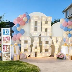 OH BABY Marquee Light-Up Letters, oh baby lettersg ender reveal decorations gender reveal decorations oh baby sign big letters (4FT)