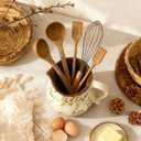 Ceramic Utensil Holder for Kitchen Counter, 6.1 Inch Vintage Farmhouse Rustic Cooking Utensil Holder, Modern Home Decor Countertop Organizer Crock for Flower Pot, Spoons & Kitchen Tools
