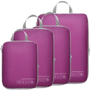 Cambond Compression Packing Cubes for Travel Women - Travel Bags Luggage Organizers Travel Essentials Compression Cubes for Travel Carry on Suitcases (4 Set, 01 Attractive Purple)