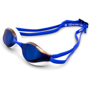 ARENA Unisex Python Racing Swim Goggles for Men and Women Anti-Fog No Leak Max Comfort Dual Strap, Mirror/Non-Mirror Lens (Blue Mirror/White)