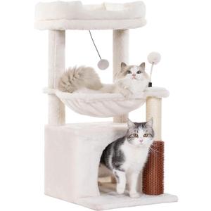 Cat Tree 32 Inches Small Cat Tree for Large Cats Adult Cat Tower with Scratching Post,15.7Large Hammock and Self Groomer, and Removable Top Perch and Wide Condo for Indoor Cats-Beige