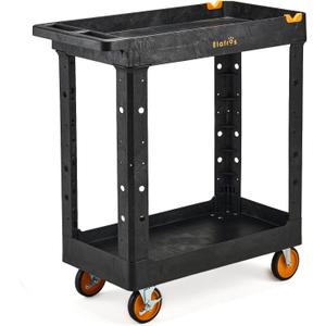 ELAFROS 2-Shelf Heavy Duty Utility Cart – 34.4" L x 16.7" W x 38.5" H Rolling Work Cart with Deep Shelves, 550 lbs Capacity, Industrial Plastic Service Cart for Garage, Warehouse, Shop