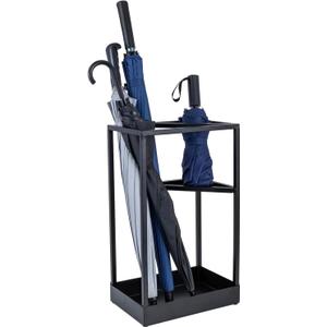 MyGift 20 Inch Tall Modern Brass Tone Metal Geometric Freestanding Entryway Umbrella Rack or Cane Holder with Shelf for Small Umbrellas and Bottom Drip Tray (Black-Large)