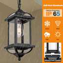 Large Outdoor Pendant Light Fixture Ceiling 16 Inch, Anti-Rust Aluminum Outdoor Chandelier for Porch with IP65 Waterproof Clear Glass Exterior Ceiling Mount Hanging Light, Matte Black